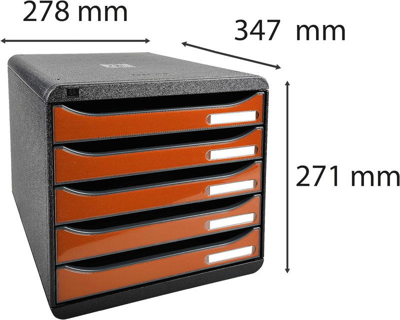 Exacompta 3097288D Premium Ablagebox mit 5 Schubladen für DIN A4+ Dokumente. Stapelbare Schubladenbo