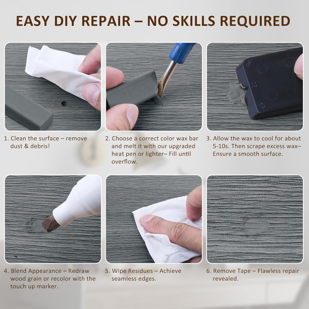 Laminat Reparaturset, 11 Farben Vinylboden Reparaturset mit Wärmestift Parkett Möbel Hartwachs Repar