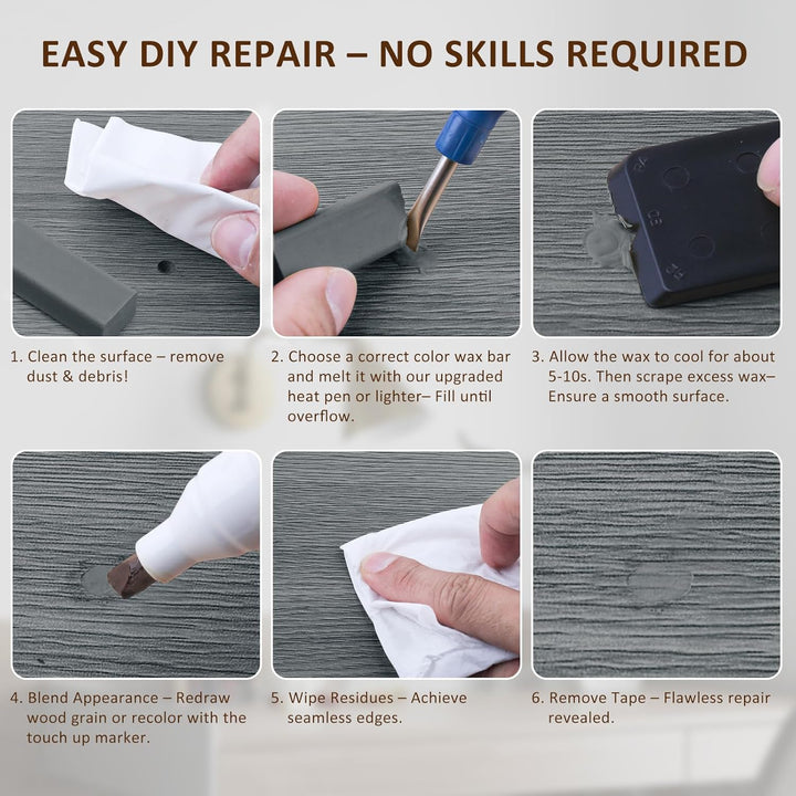 Laminat Reparaturset, 11 Farben Vinylboden Reparaturset mit Wärmestift Parkett Möbel Hartwachs Repar