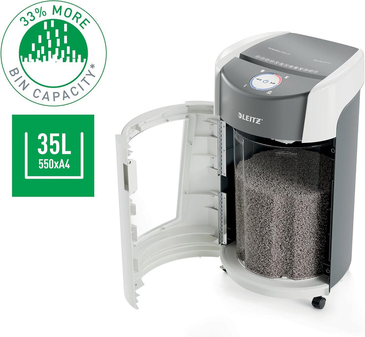 Leitz IQ Set OptiMax Office P5 Aktenvernichter mit Mikroschnitt, 10 Blatt, Rotierender Behälter für