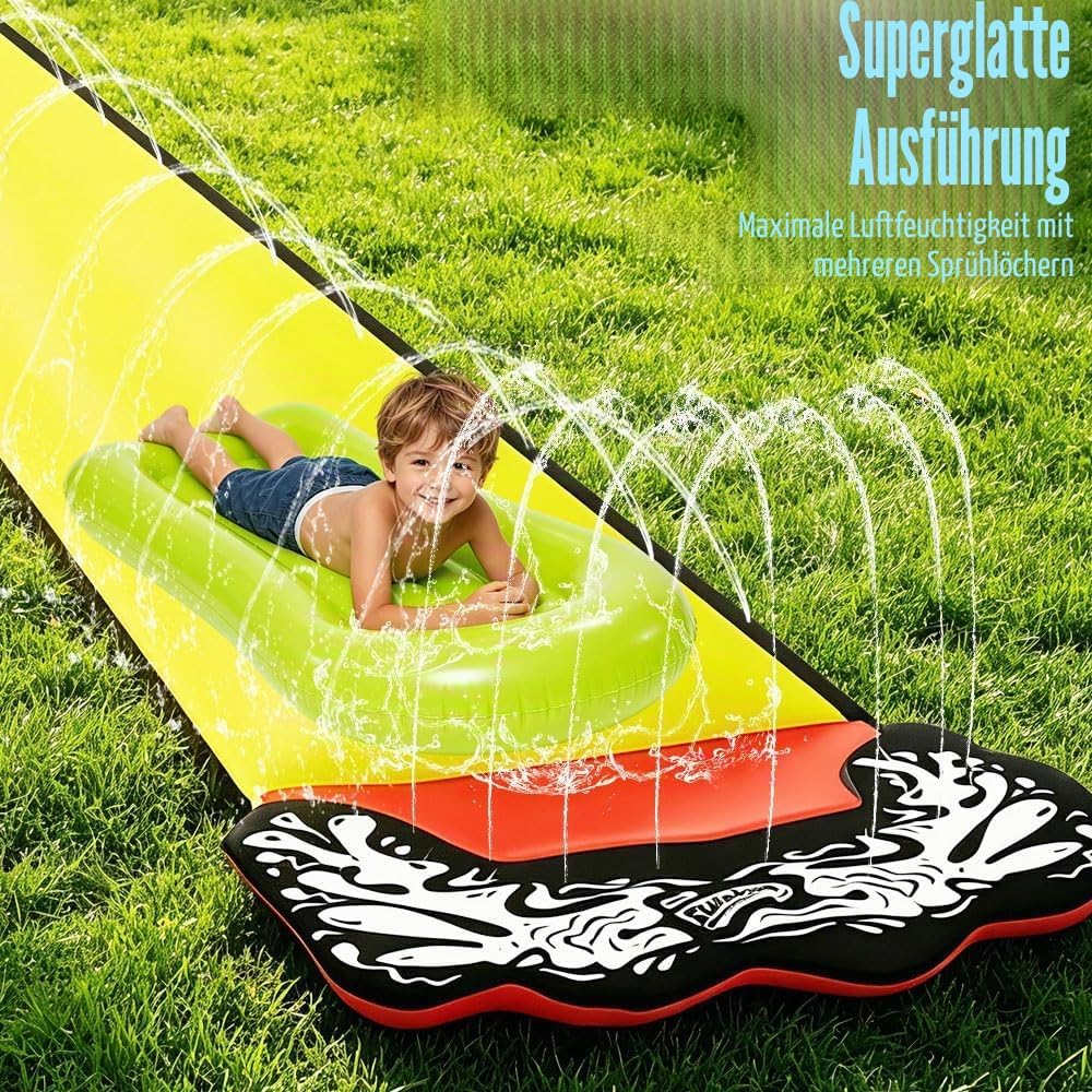 Wasserrutsche Garten, 480 x 70 cm Single Water Slide, Wasserrutschmatte mit 2 Bodyboards, Eingebaute