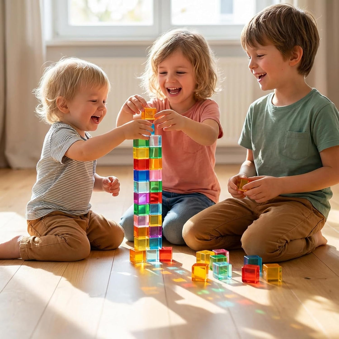 Acryl Bausteine Kinder, 20 Stück lichtbausteine, Regenbogen Building Blocks, Regenbogen Jelly Blocks