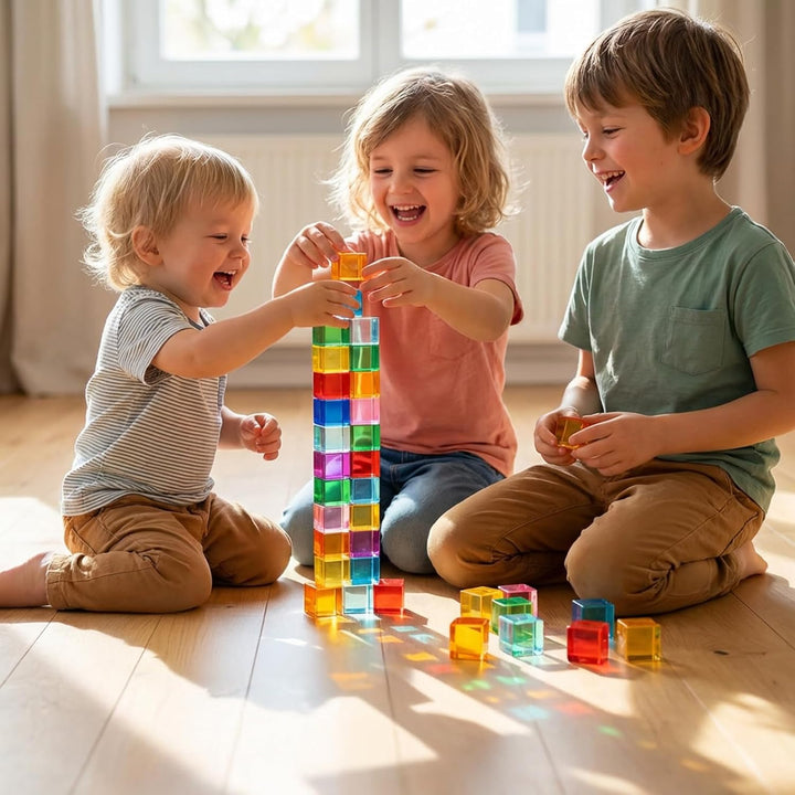 Acryl Bausteine Kinder, 20 Stück lichtbausteine, Regenbogen Building Blocks, Regenbogen Jelly Blocks