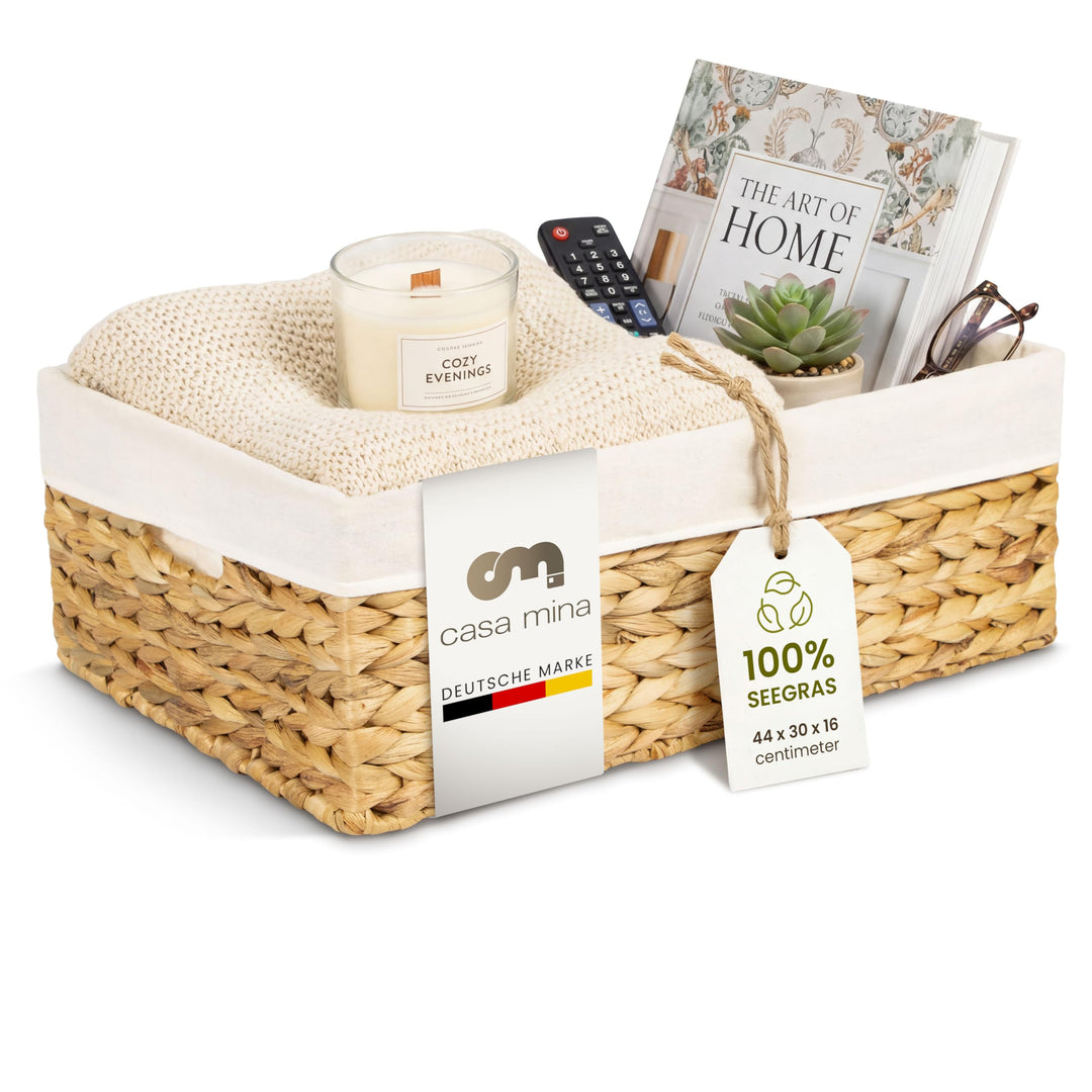 Casa Mina Korb Aufbewahrung L44xW30xH16cm 100% natürlich aus Wasserhyazinthe I Dekorative Körbe Aufb