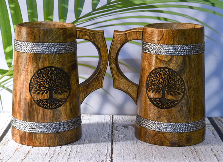 India House Bierkrug für Ihn / 625 ml Holz-Bierkrug - Hochzeits- und Geburtstagsgeschenke (Set mit 2