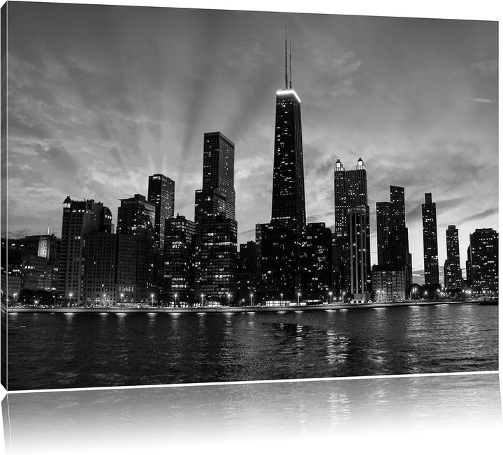 Pixxprint Chicago-Wolkenkratzer-Silhouette / 100x70cm Leinwandbild bespannt auf Holzrahmen/Wandbild