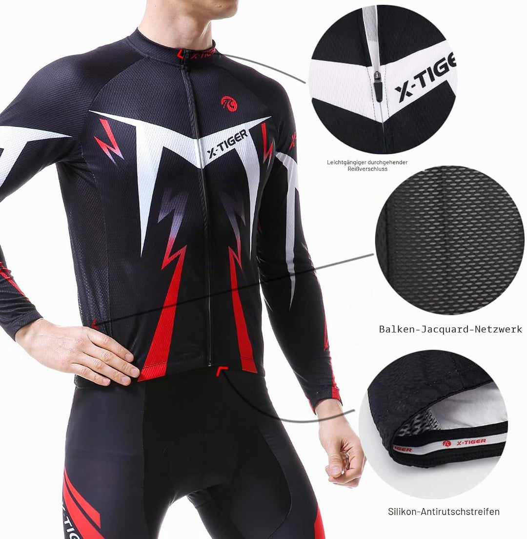 X-TIGER Herren Langarm Radtrikot Set Winter Radsportanzüge mit 5D Gel Gepolsterten Trägerhosen Herbs