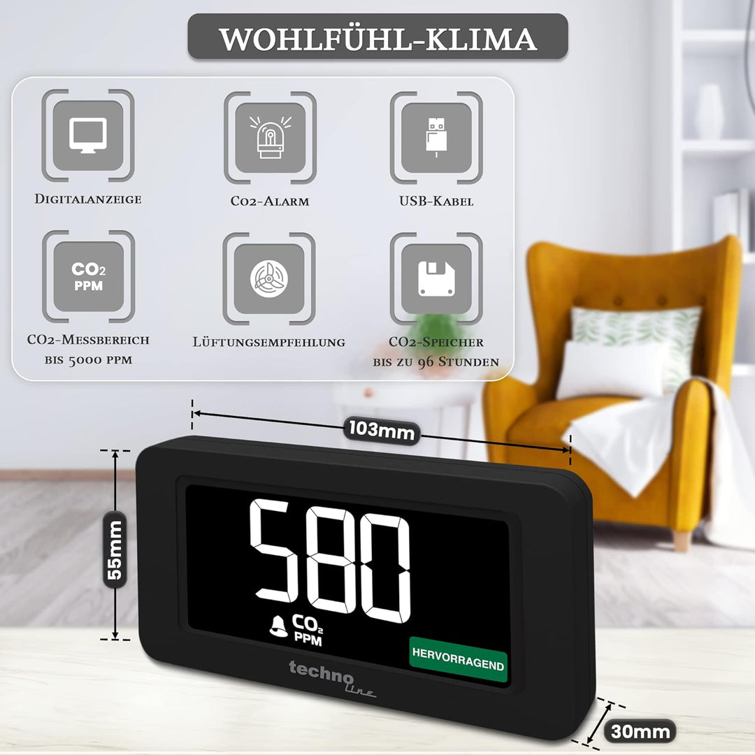 technoline WL1022 Co2 Messgerät mit Co2 Ampel, Co2 Alarm, Lüftungsempfehlung WL1022 Single, WL1022 S