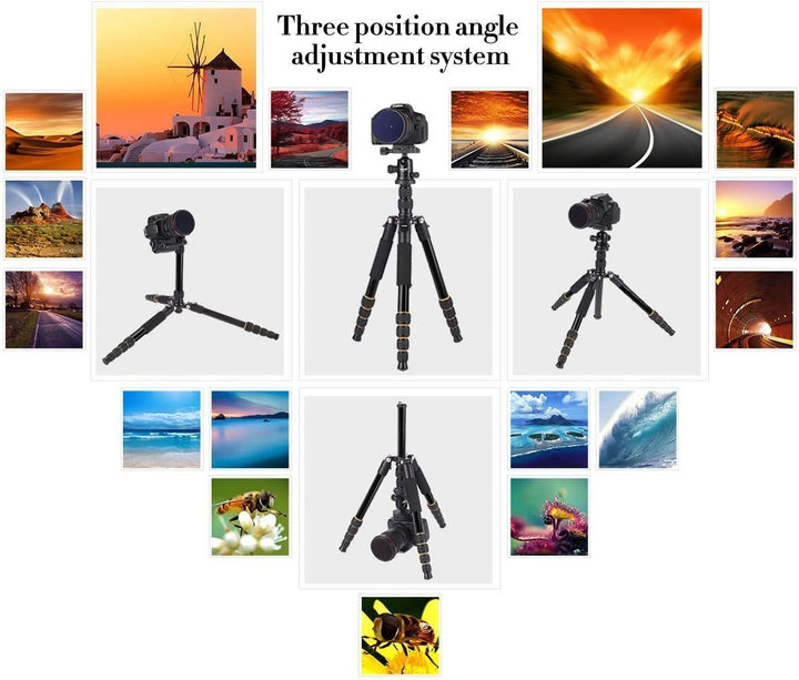 ZOMEI Q666 Kamera Stativ, 155cm Aluminium-Leichtbau Reisestativ, 3-in-1 Fotostativ Makrostativ und E
