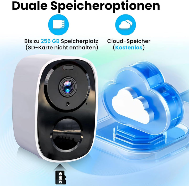 2K Überwachungskamera Aussen Akku, Kostenloser Cloud-Speicher, 5GHz, 2,4GHz WLAN Kabellose Überwachu