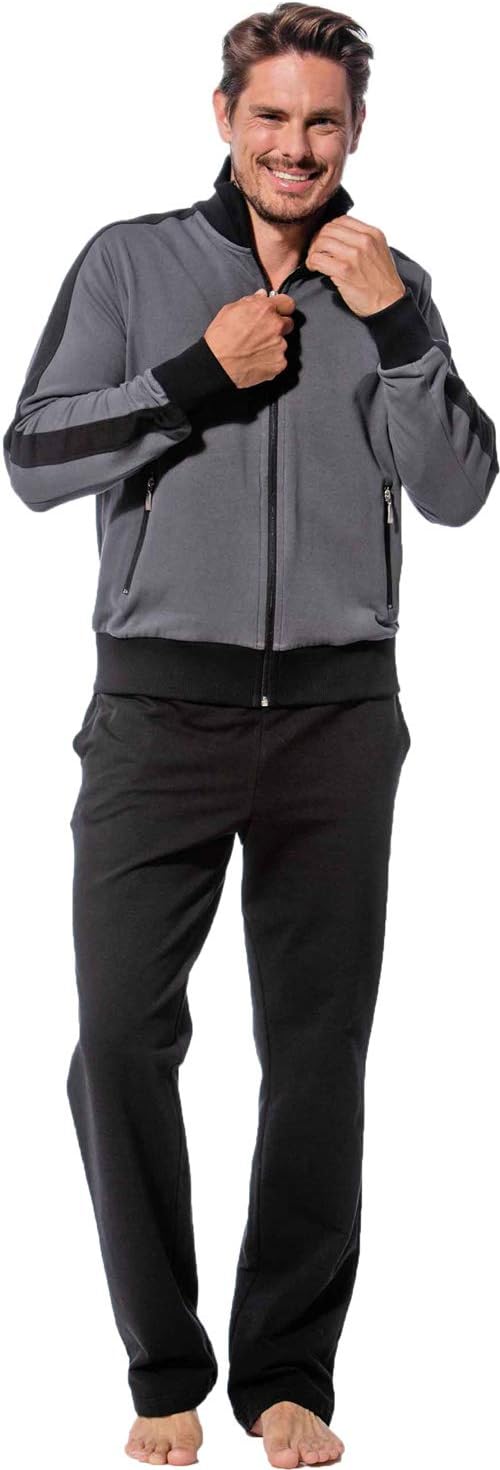 Morgenstern Hausanzug Herren Set Trainingsanzug Freizeitanzug Baumwolle 2-teilig langarm Jacke lange