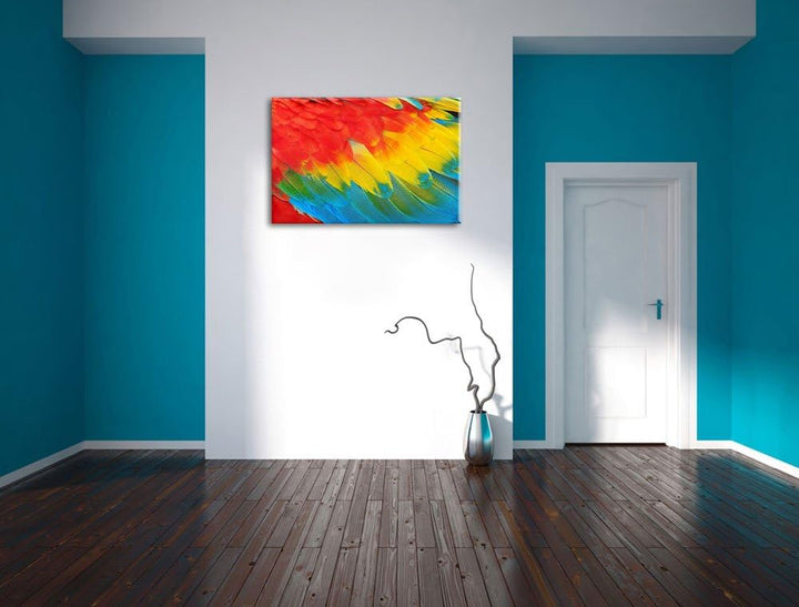 Bunte Papageien Flügel Format: 100x70 auf Leinwand, XXL riesige Bilder fertig gerahmt mit Keilrahmen