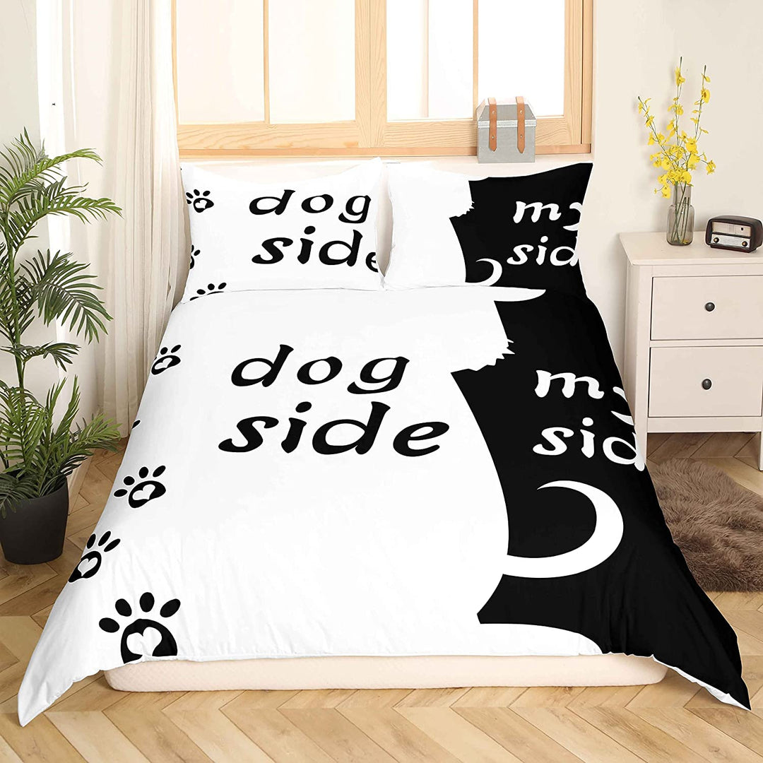 Homewish Dog Side and My Side Bettwäsche Set,155x220 Schwarz Weiss Hundedeckenbezug Set,für Mädchen,