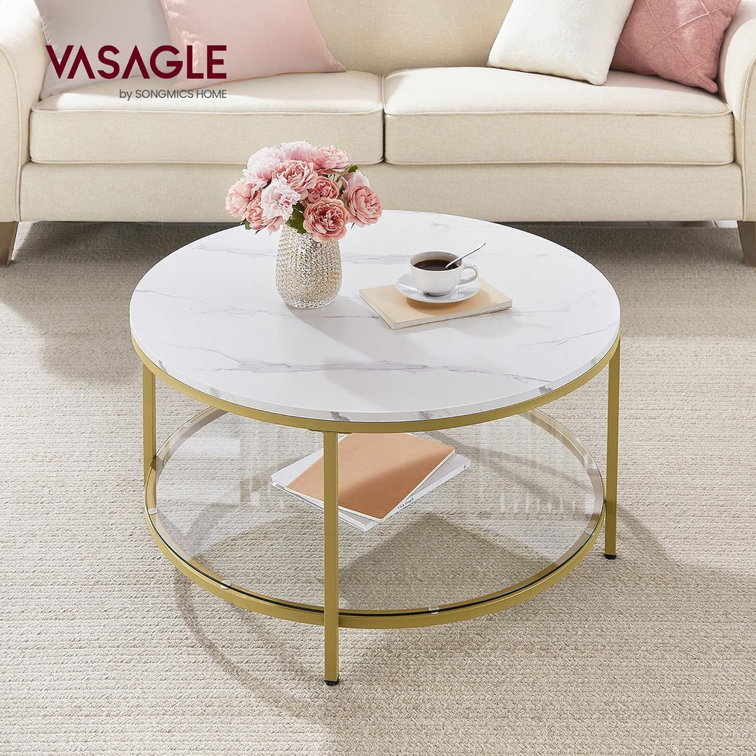 VASAGLE Couchtisch, Wohnzimmertisch, Sofatisch, für Wohnzimmer, mit Glasplatte, viel Stauraum, einfa