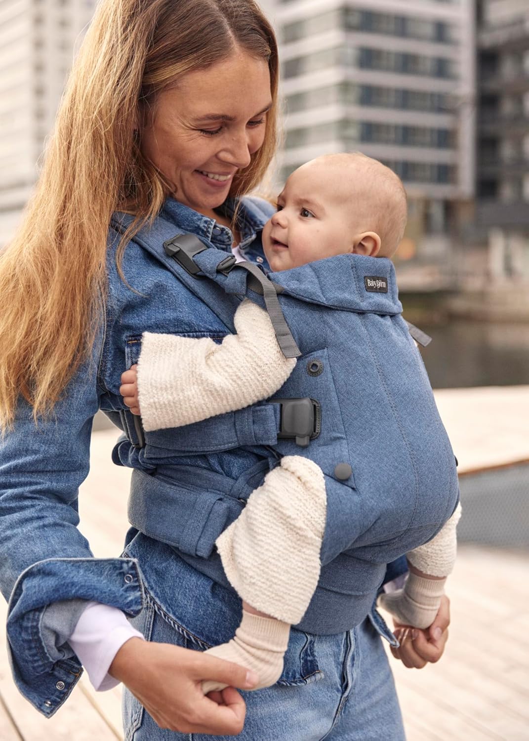 BabyBjörn Babytrage Harmony, Gewebt Melange, Blau Gewebt Melange Blau, Gewebt Melange Blau