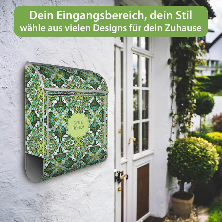 banjado Design Briefkasten personalisiert 38,5x46,5x13cm &amp; 2 Schlüssel - Briefkasten Stahl Silber Ze
