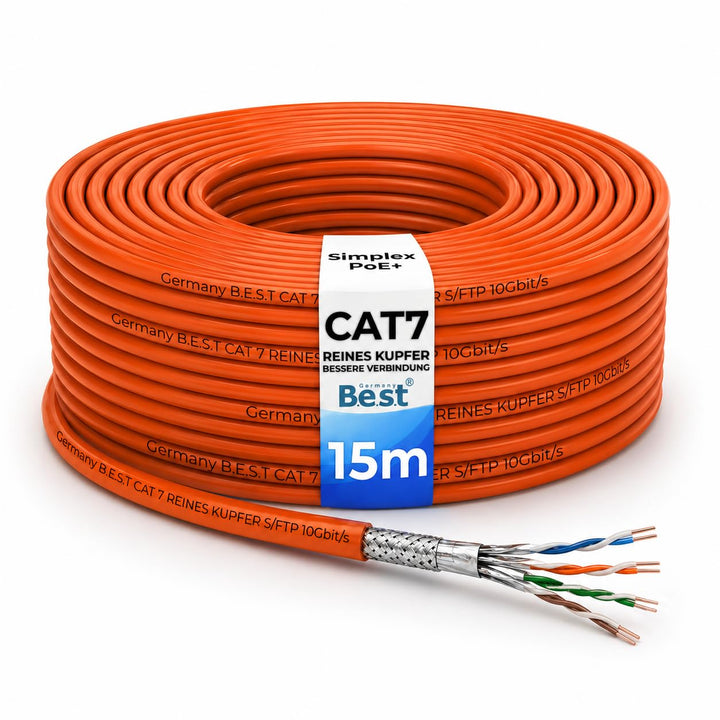 Germany B.e.s.t CAT 7 15M Simplex Netzwerkkabel Verlegekabel Kupfer LAN Kabel Ethernetkabel S/FTP 10