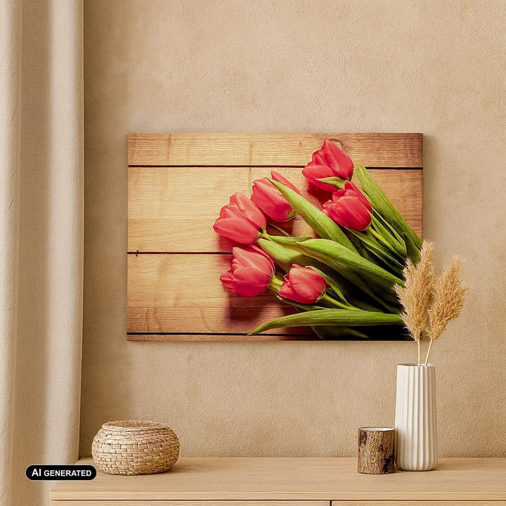 Bilder auf Leinwand Tulpen Blumenstrauss Sommer Garten Leinwandbild 70x50cm Wandbilder Dekoration Wo