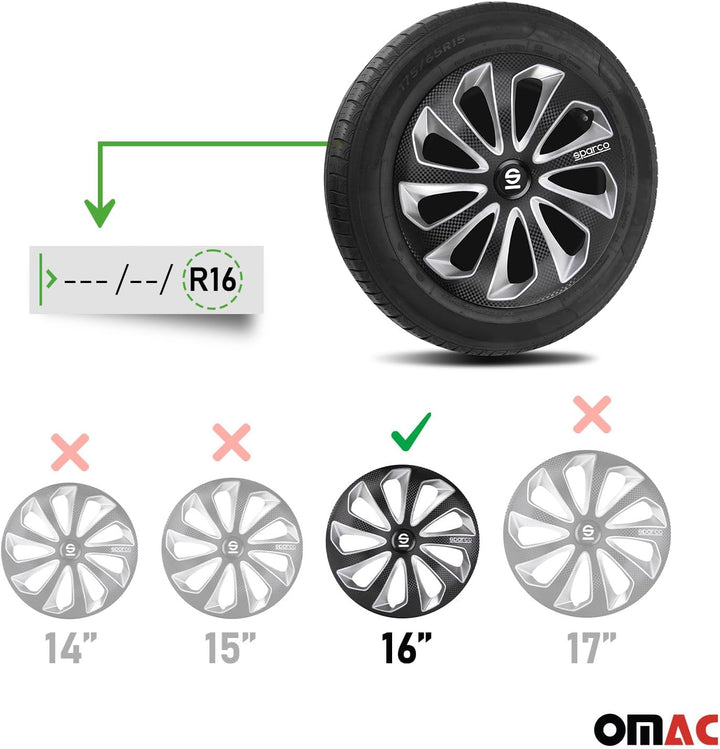 Satz Sparco Radzierblenden Sicilia 16-Zoll Schwarz/Silber/Karbon