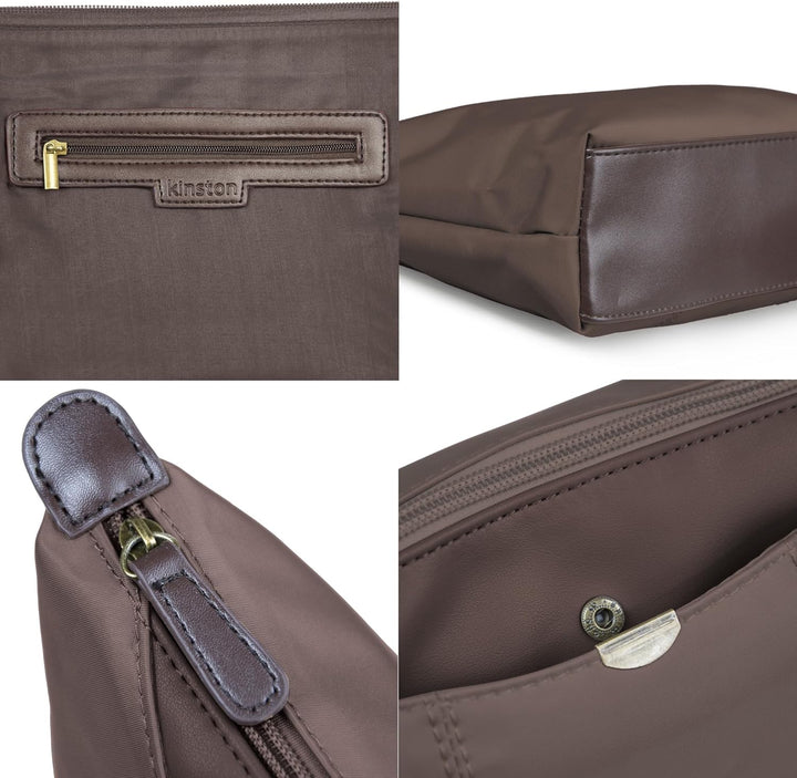 Kinston - Grosse satinierte Mehrzweck-Kulturtasche | Kosmetiktasche für die Reise Braunes Federmäppc