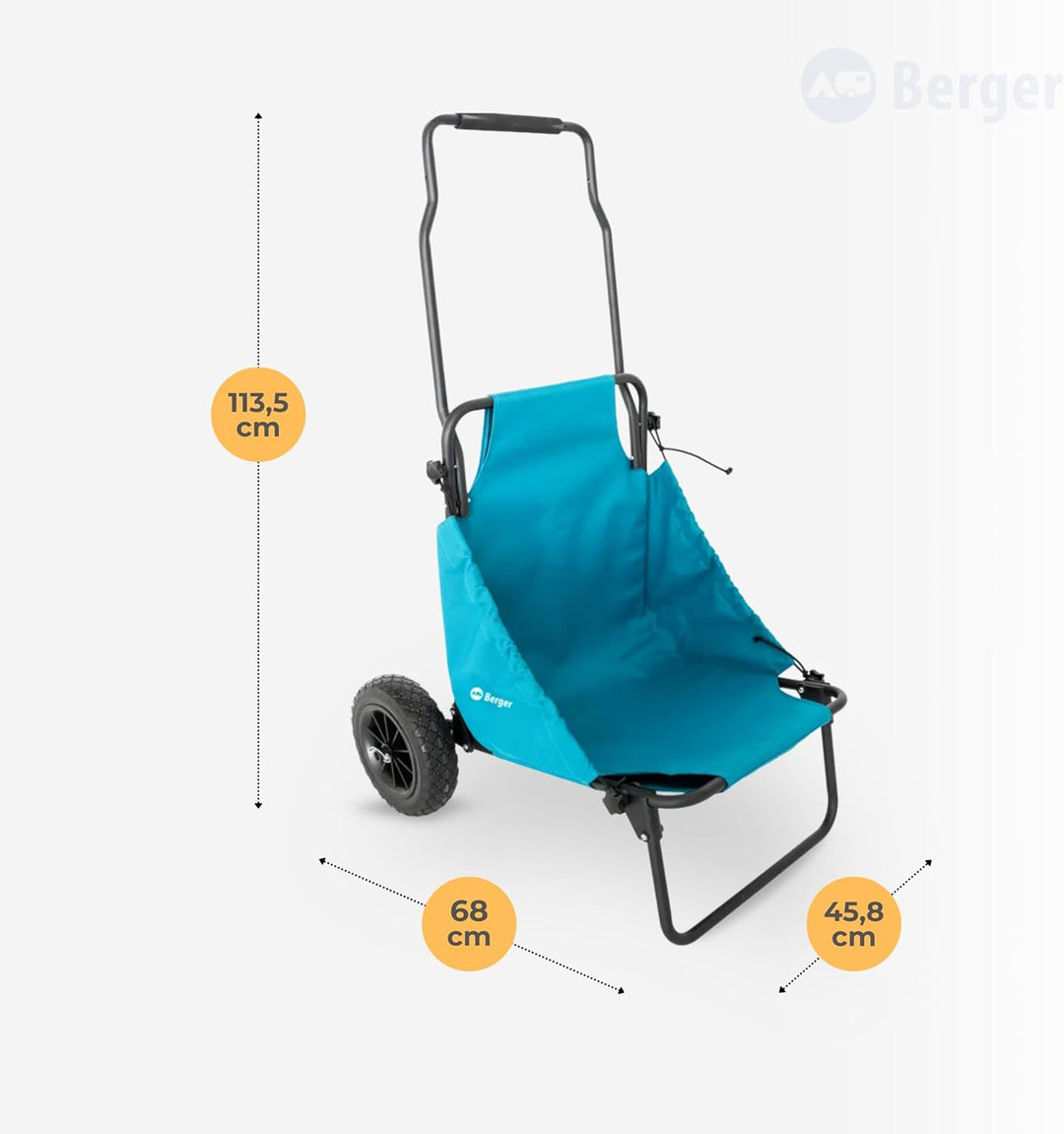 BERGER BeachBoy 2-in-1 Beach Trolley mit Sitz I klappbarer Transportwagen leicht I Strandwagen faltb