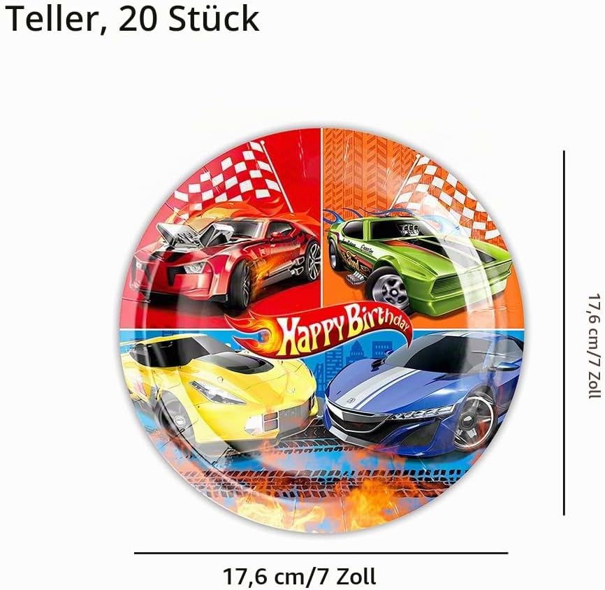 Doyomtoy Racing Car Spiel Auto Theme Partyzubehör Rennauto Geschirrset, Partyzubehör Set für 20 Gäst
