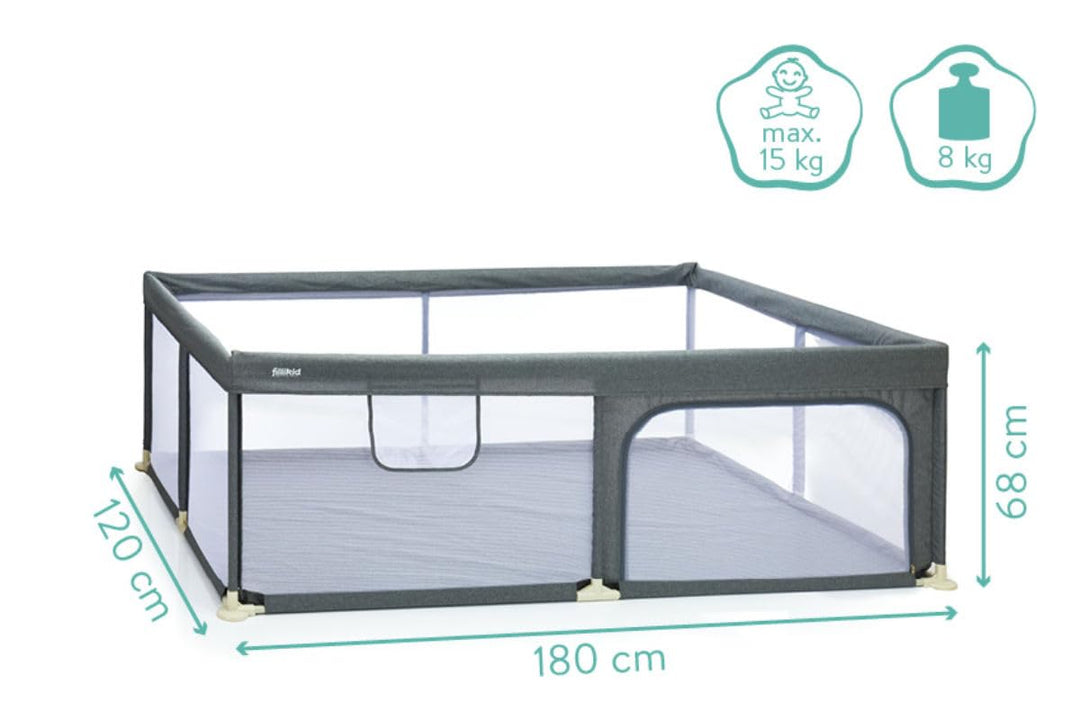Fillikid Baby Laufgitter gross 180 x 120 cm Höhe 68 cm | Laufstall Baby xxl klappbar | Schutzgitter,
