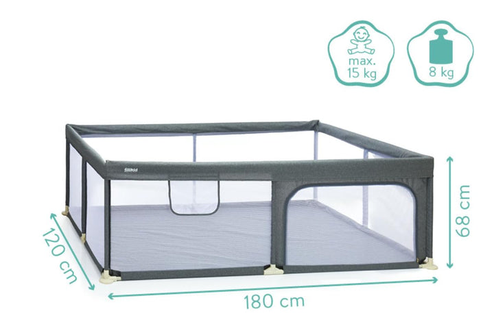 Fillikid Baby Laufgitter gross 180 x 120 cm Höhe 68 cm | Laufstall Baby xxl klappbar | Schutzgitter,
