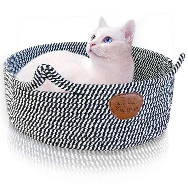 Kahume Katzenbett waschbar, Katzenkorb aus Baumwollseilen, ECO Katzenkörbchen, Hundebett Korb gefloc