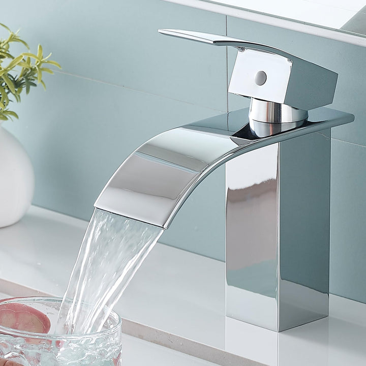 Fransiton Wasserhahn Bad, Wasserfall Waschtischarmatur mit Auslauf Höhe 60MM, Einhebelmischer für Ka