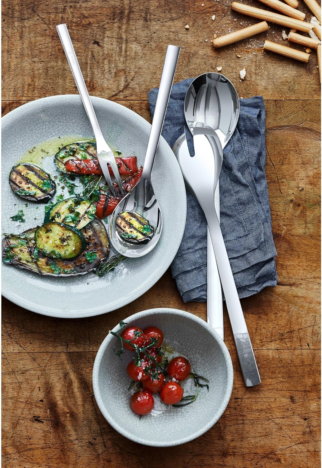 WMF Nuova Servierteile Set 4-teilig, Salatbesteck, Servierlöffel, Serviergabel, Cromargan Edelstahl,