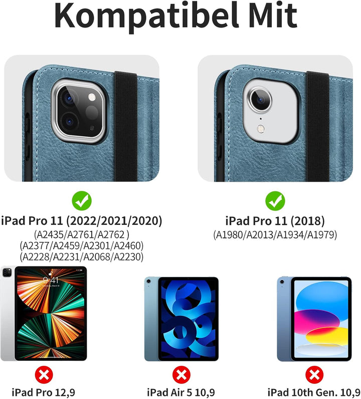 HOLIMET iPad Pro 11 Hülle 2022 4./3./2. Generation Hülle 2021/2020 mit Stifthalter, PU-Leder Schutzh