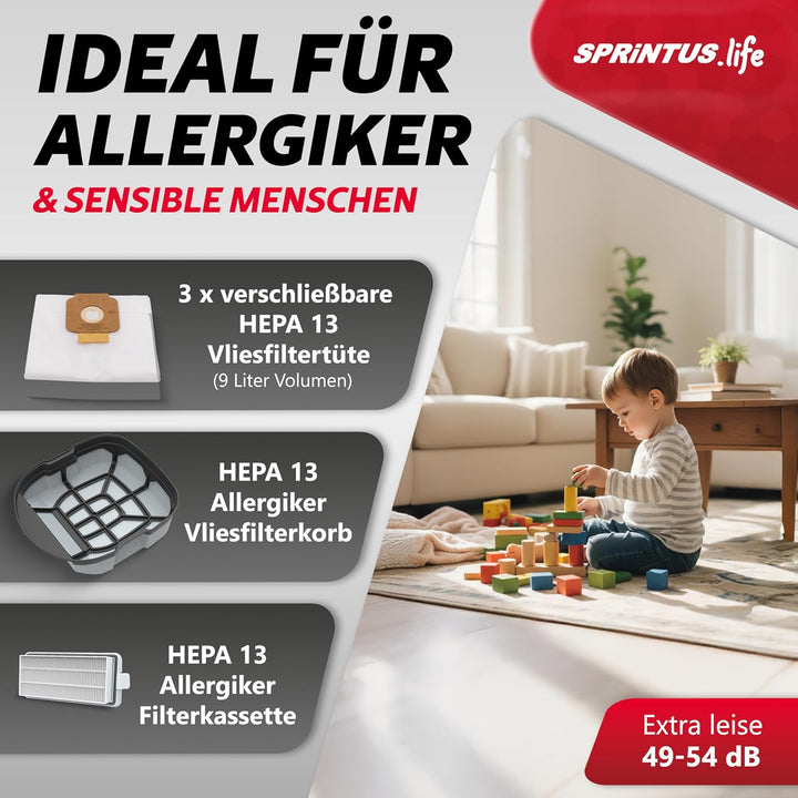 Sprintus® Tierhaar Staubsauger PET&Home I Leiser Staubsauger mit Hepa-Filter-System - Ideal für Alle