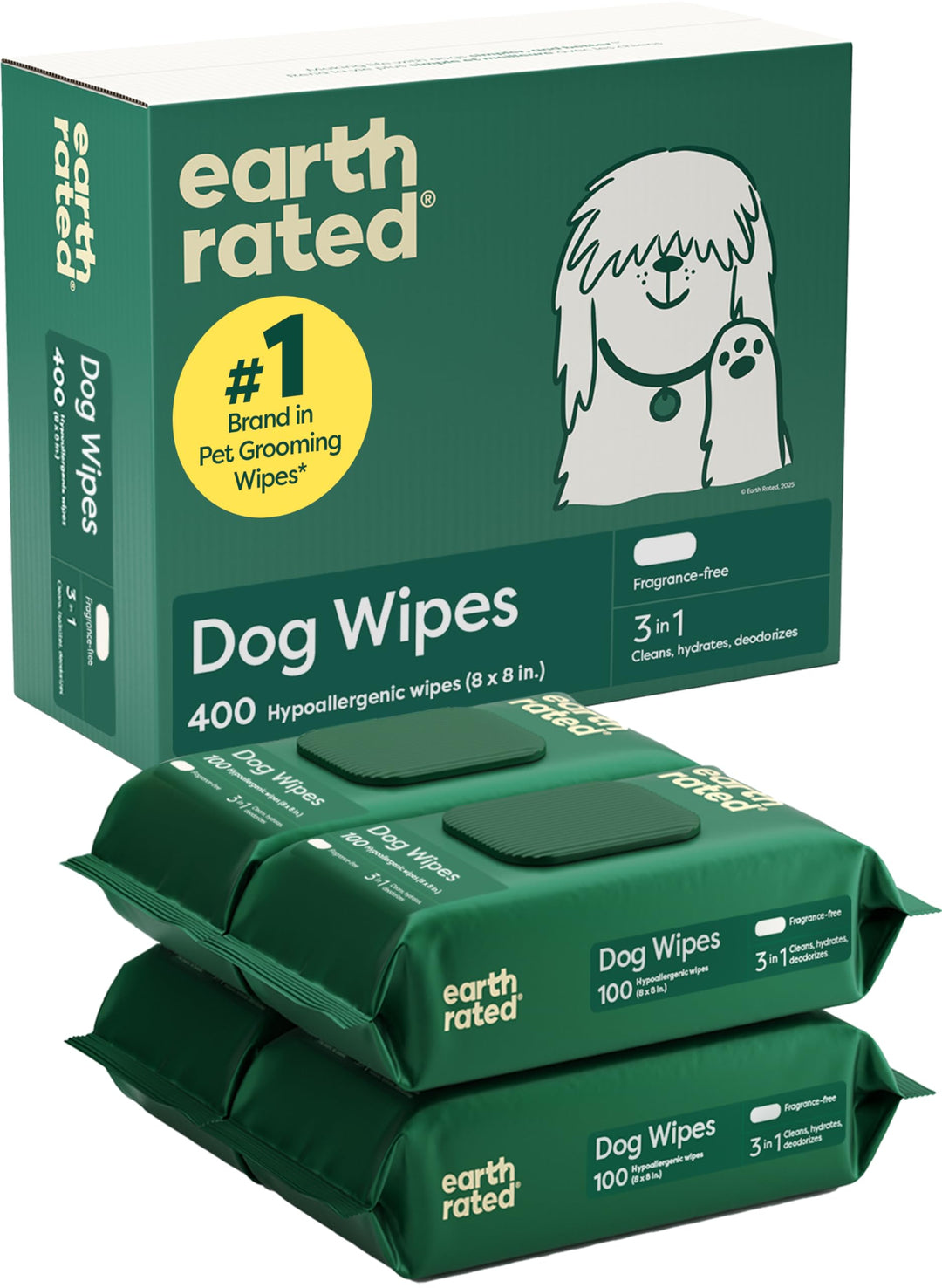 Earth Rated Feuchttücher für Hunde, neues aussehen, dicke Pflegetücher auf pflanzlicher Basis zur ei