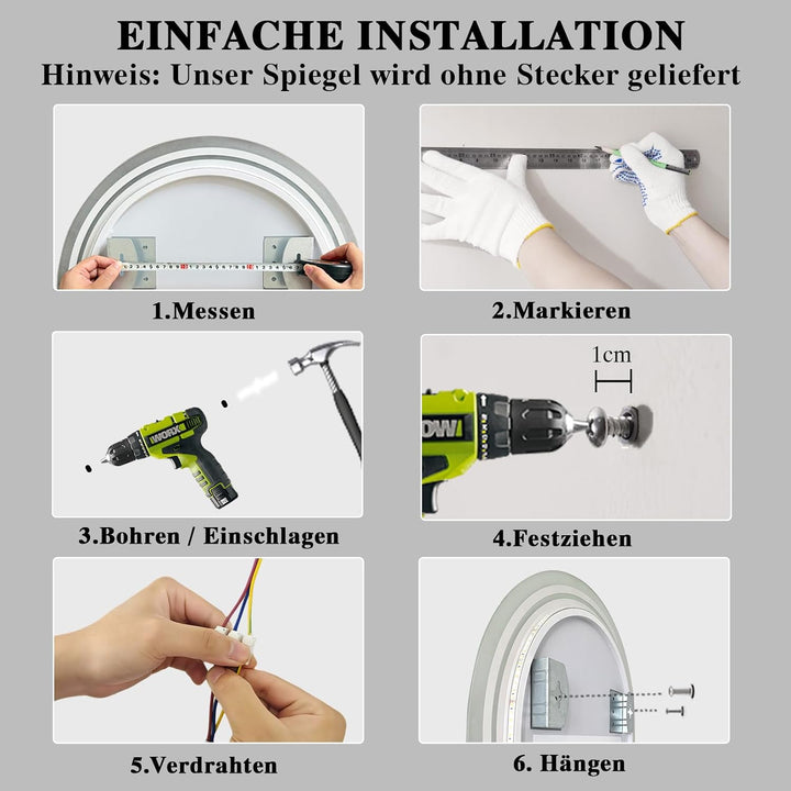 Badspiegel mit Beleuchtung 50x70cm: LED-Badezimmerspiegel Oval Badezimmer Spiegel mit Beschlagfrei,