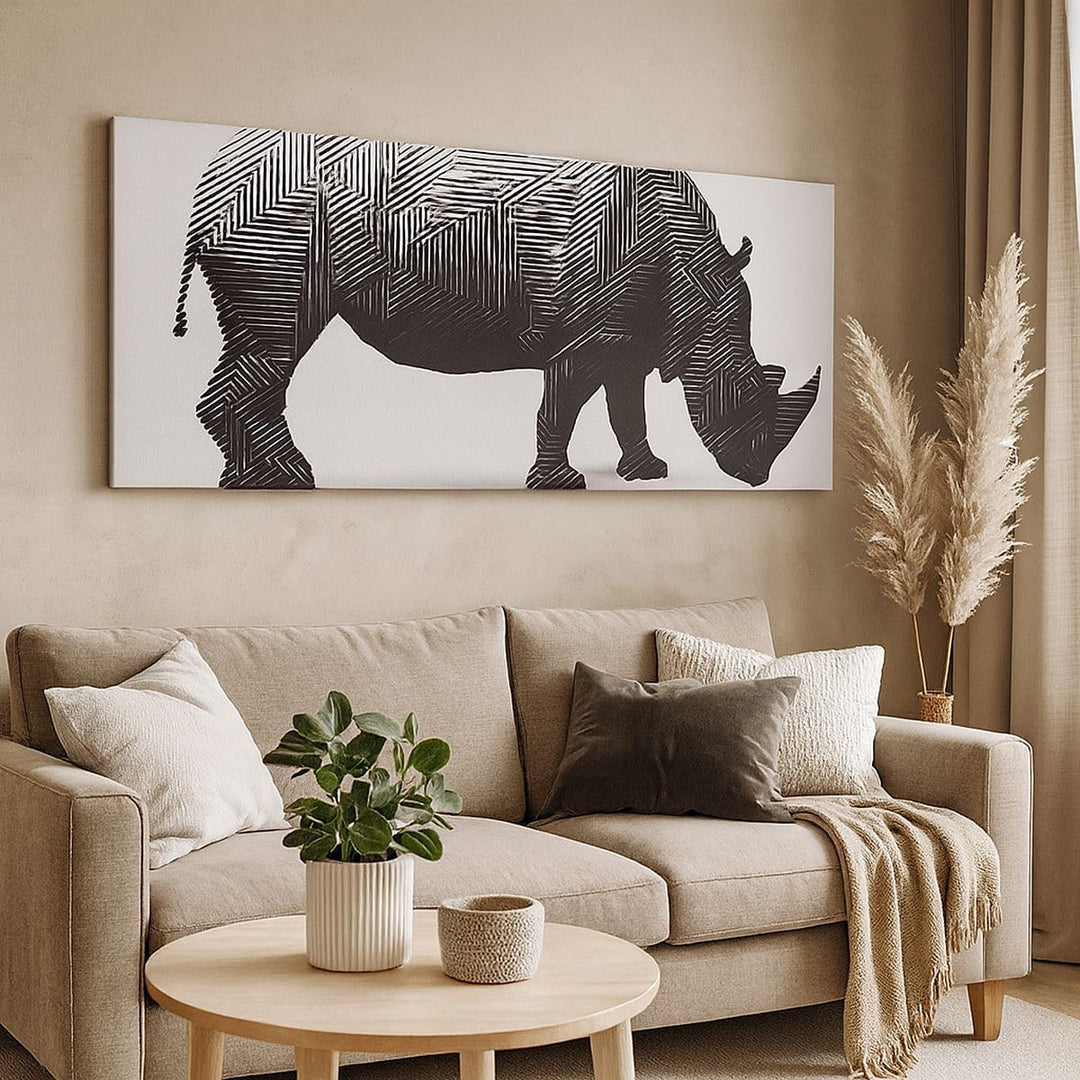 Wandbilder Dekoration Wohnzimmer Nashorn Tier Afrika Safari Panorama Bilder auf Leinwand 120x50cm Le