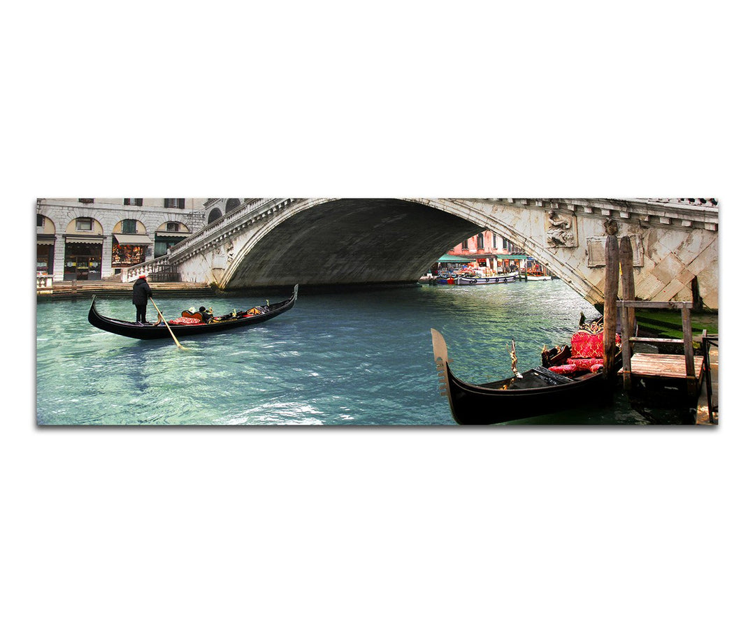 Paul Sinus Art Panoramabild auf Leinwand und Keilrahmen 150x50cm Italien Venedig Brücke Wasser Gonde