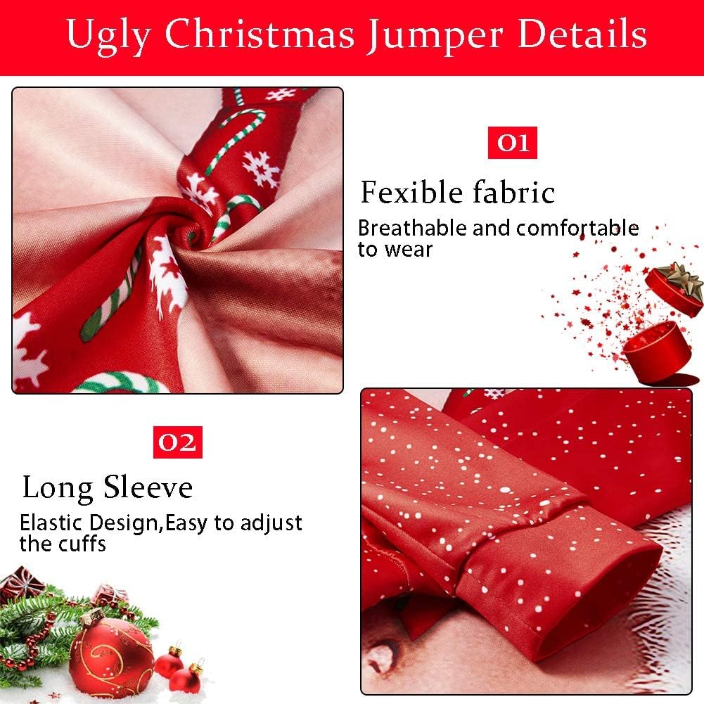 ALISISTER Hässliche Weihnachtpullover 3D Gedruckt Weihnachten Jumper Sweatshirt Langarm Ugly Christm