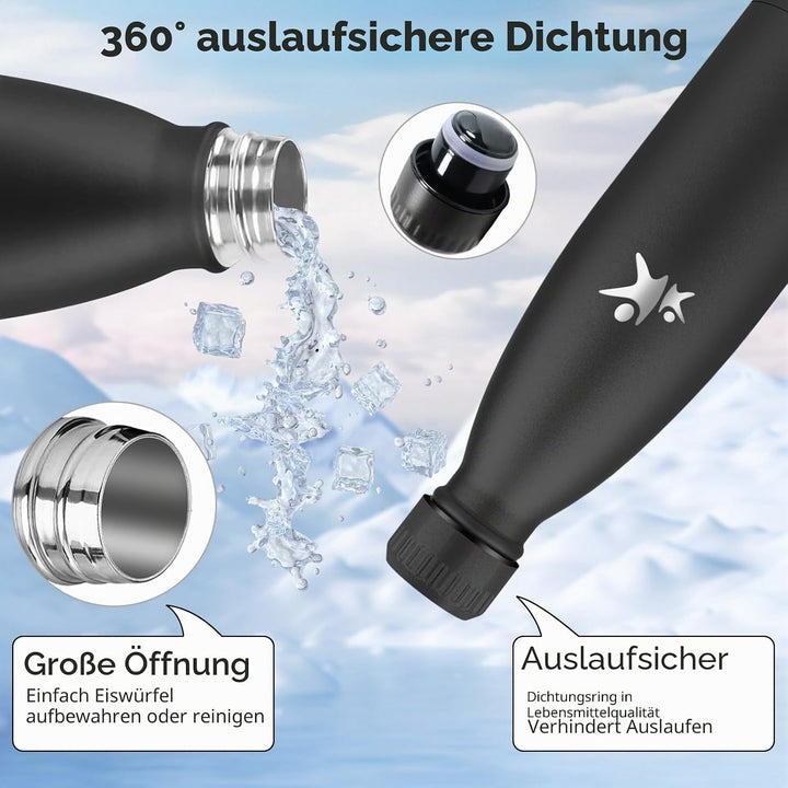 Trinkflasche Edelstahl, Trinkflasche Kinder, 500ML BPA-frei, Thermosflasche, Wasserflasche Doppelwan