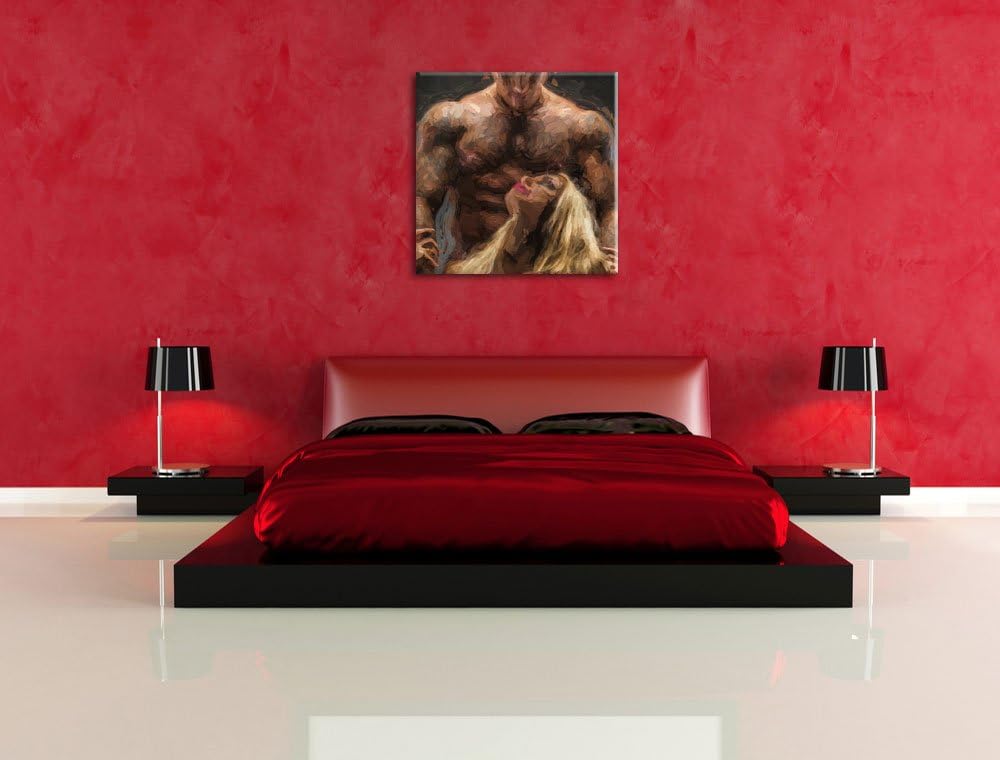 Pixxprint Sexy Frau mit tätowiertem Mann als Leinwandbild Quadratisch/Grösse: 70x70 / Wandbild/Kunst