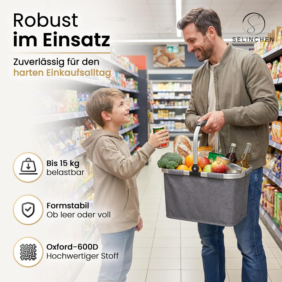 Selinchen® - Premium Einkaufskorb | Hochwertige Einkaufstasche faltbar und mit Aluminium Griff | Ide