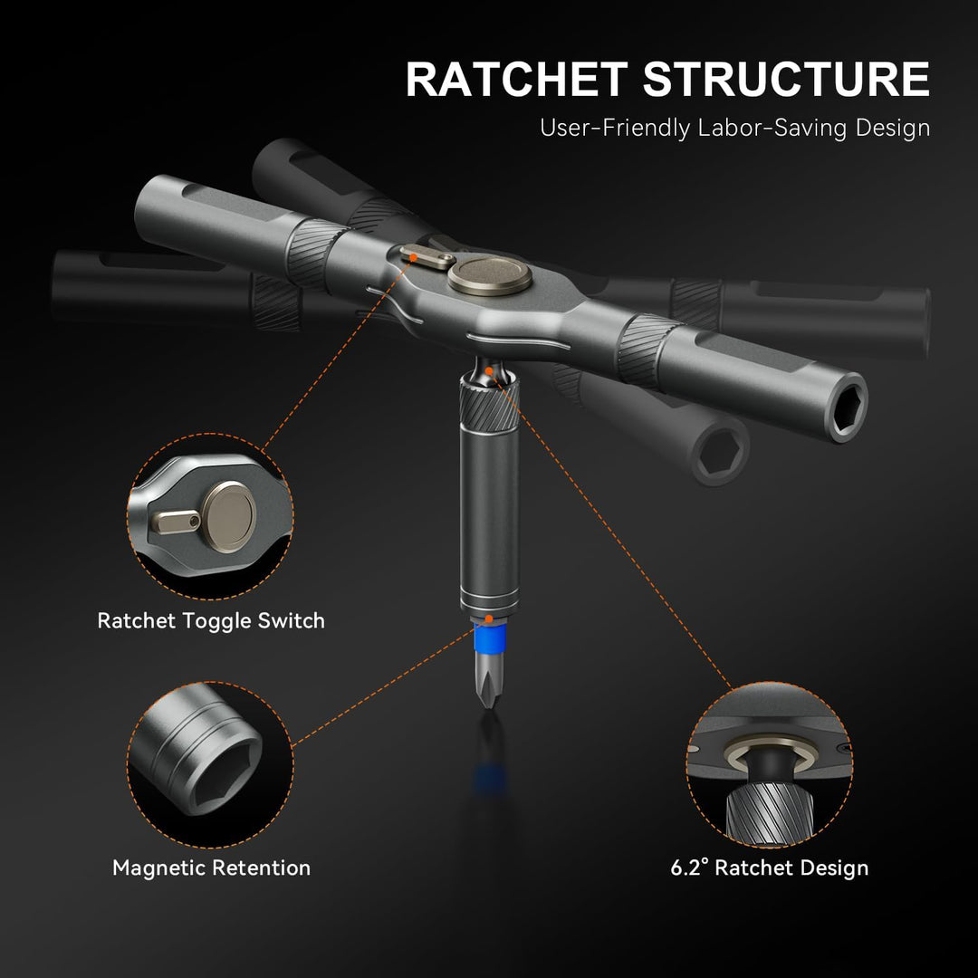 AivaToba Ratschenschraubendreher Set 76 in 1 Profi, S2 & 45# Stahl Bits mit T-Griff, Inkl. 7 Stecksc