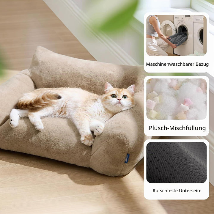 BEDSURE Katzenbett grosse Katzensofa Katzencouch, 61x46x25cm, Kamel | waschbar, für grosse Katzen, a