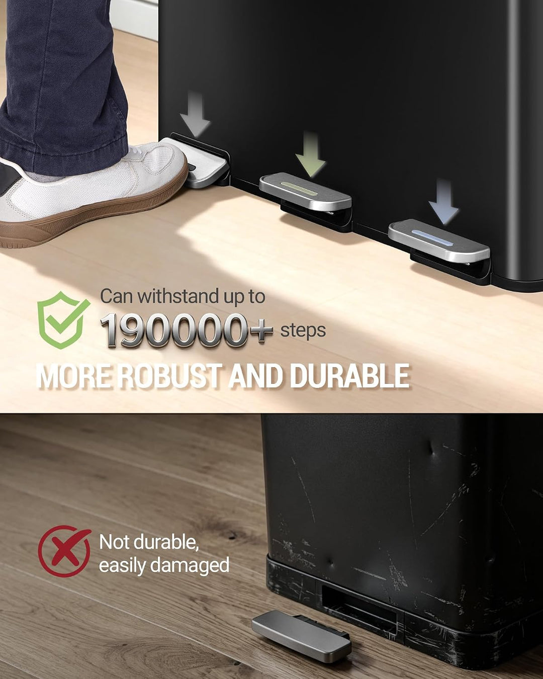 Hzuaneri Mülleimer Küche, 3 x 15 L, Mülltrennsystem 3 Fächer, Mülleimer mit Farbigem Soft-Close-Deck