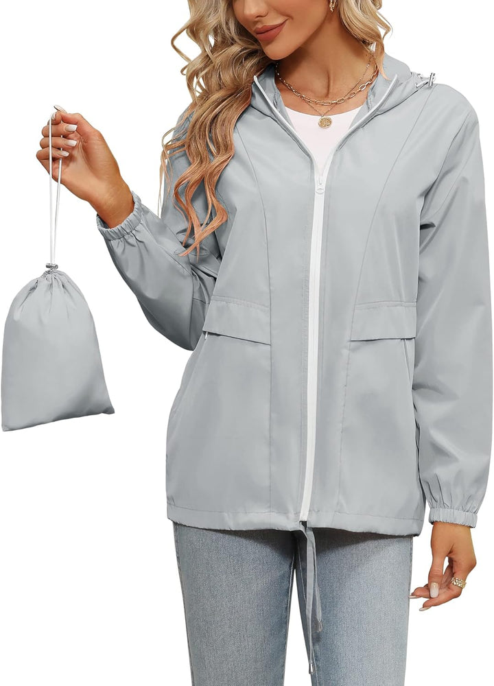 Regenjacke Damen Wasserdicht Leicht Regenmantel Windbreaker Packbar Dünne Regenjacken Windjacke mit