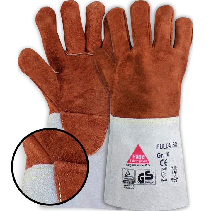 10 Paar Hase Safety Gloves Fulda-Iso Schweisserhandschuhe lang, Leder-Arbeitshandschuhe mit Stulpe G
