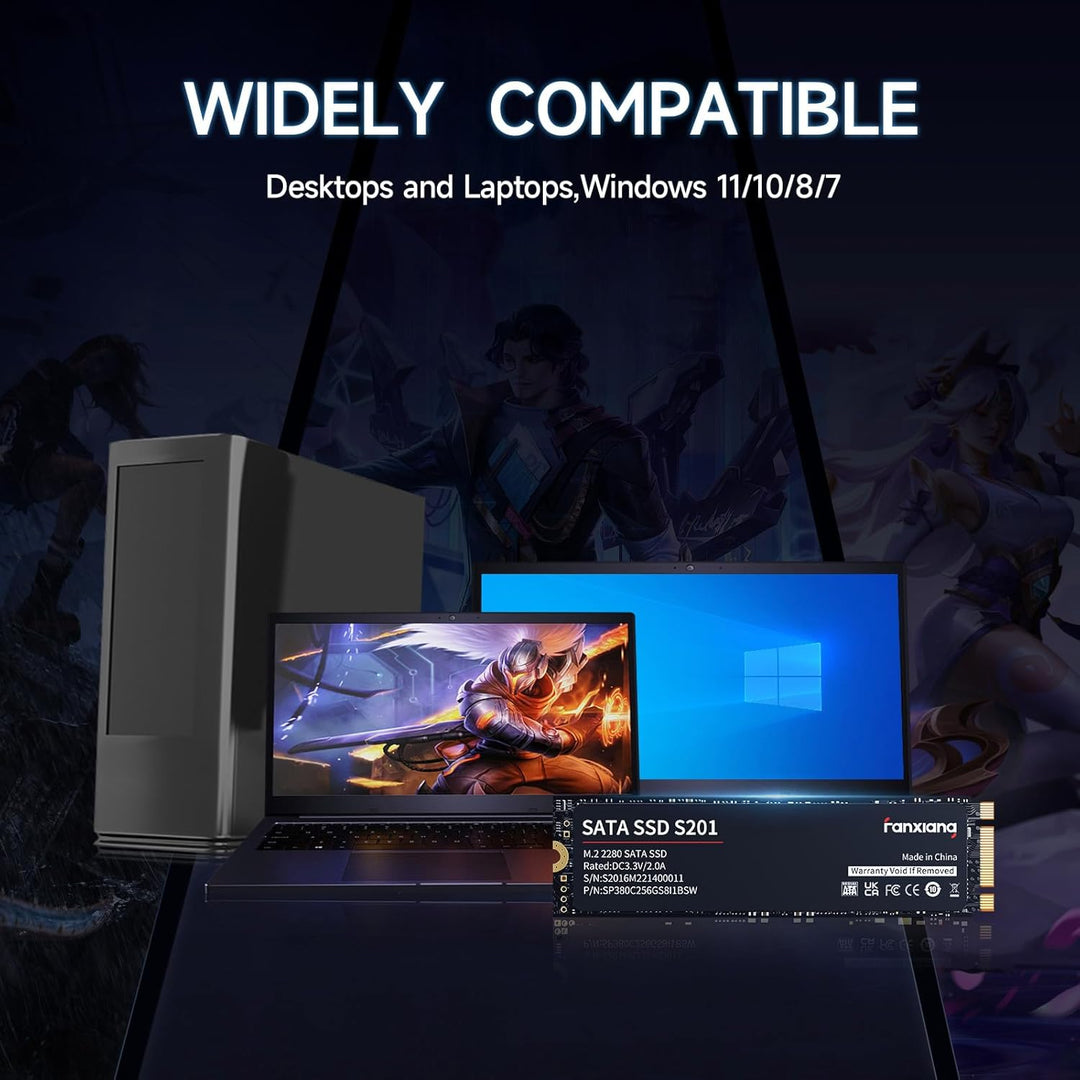 fanxiang S201 M.2 SATA SSD Interne Festplatte M.2 2280 SATA III, 560MB/s Lesen, 510MB/s Schreiben, m