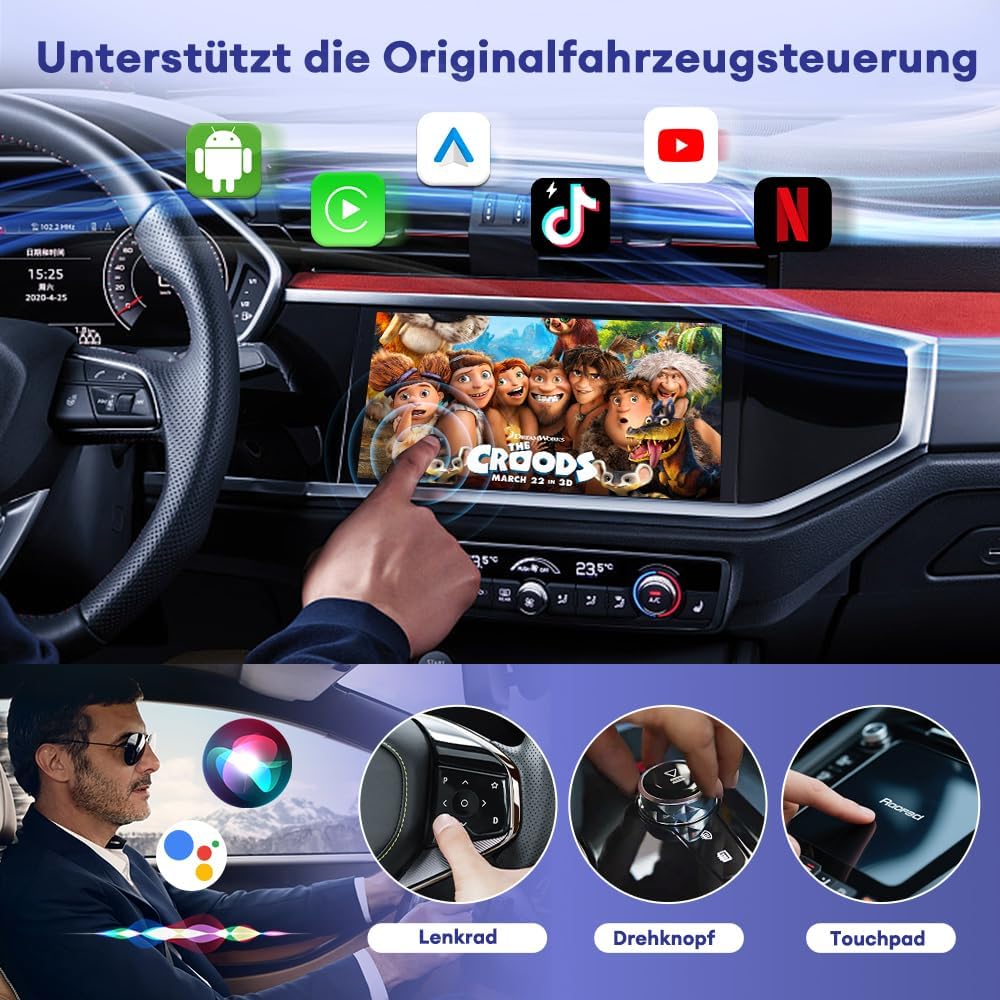 Carlinkit CP2A Pro Wireless CarPlay Adapter–Unterstützt für Netflix/YouTube/TikTok Lite Streaming we
