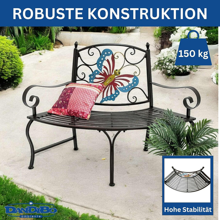 DanDiBo Baumbank Halbrund Wetterfest Metall Braun 96594 Gartenbank Viertelkreis Eisen Bank Garten An