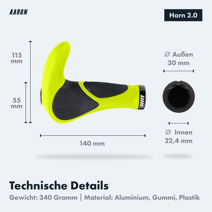 AARON Horn Lenker Griffe mit Gel Dämpfung, ergonomische Lenkerhörner aus rutschfestem Gummi, Fahrrad
